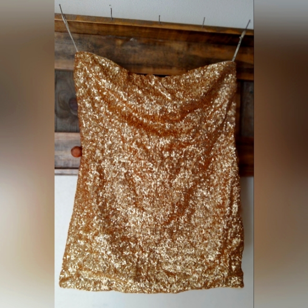 Fun Flirty Gold Sequin Skirt Sz Lg